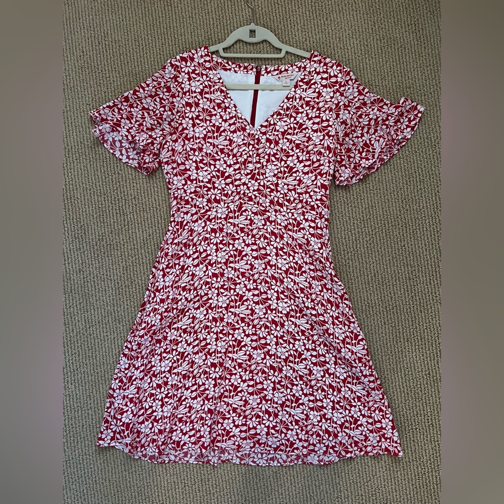 Brooks Brothers Red Fleece Women’s Floral Flutter Sleeve Midi Crepe Dress Size 8